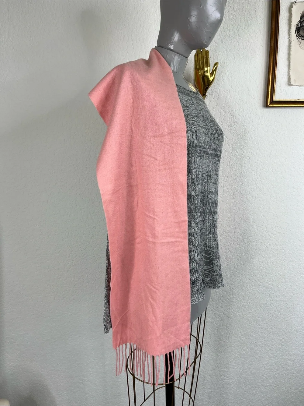 Charter Club Pink Salmon Cashmere Fringe Scarf